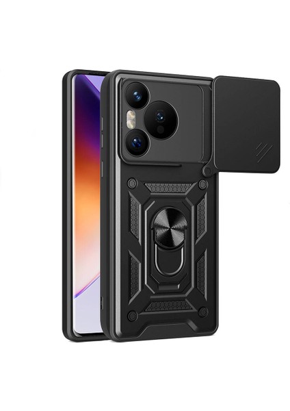 Huawei Pura 70 Kılıf Pars Sürgülü Vega Yüzüklü Sert Silikon Siyah