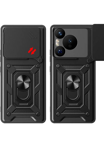 Huawei Pura 70 Kılıf Pars Sürgülü Vega Yüzüklü Sert Silikon Siyah fiyatları