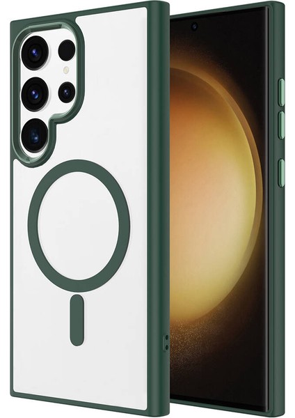 Samsung Galaxy S24 Ultra Kılıf Wireless Şarj Özellikli Buttom Magsafe Silikon Kapak Koyu Yeşil fiyatları
