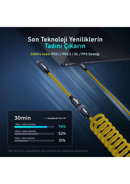 Creative Type-C to Type-C+Lightning 240W Uzayabilen 2,6m Süper Hızlı Şarj Kablo Seti