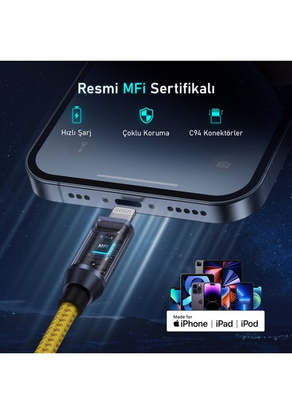 Creative Type-C to Type-C+Lightning 240W Uzayabilen 2,6m Süper Hızlı Şarj Kablo Seti
