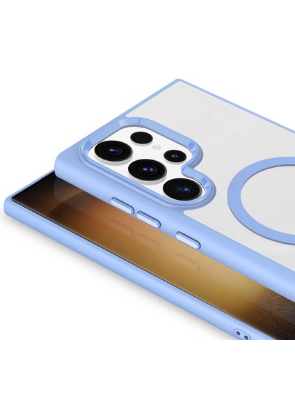 Samsung Galaxy S24 Ultra Kılıf Wireless Şarj Özellikli Buttom Magsafe Silikon Kapak Mavi modelleri