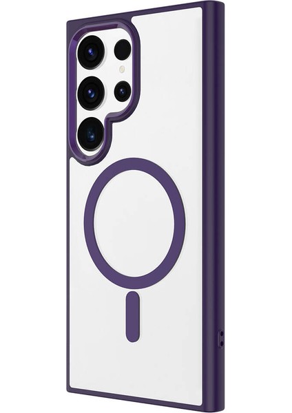 Samsung Galaxy S24 Ultra Kılıf Wireless Şarj Özellikli Buttom Magsafe Silikon Kapak Derin Mor