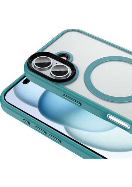 Apple iPhone 16 Plus Kılıf Flet Wireless Şarj Özellikli Mat Arka Füme Yüzey Yeşil modelleri