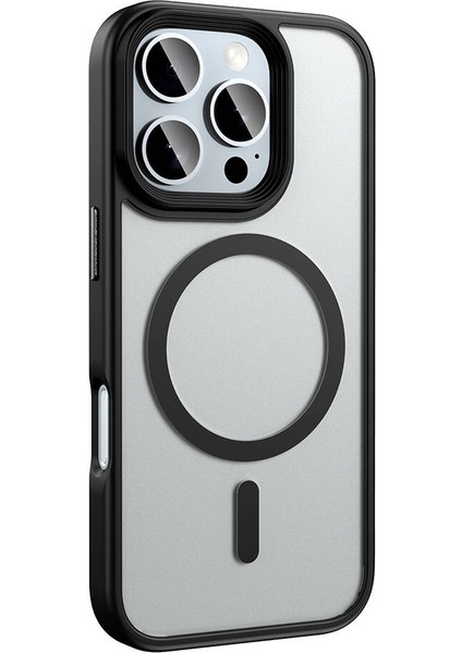 Apple iPhone 16 Pro Max Kılıf Flet Wireless Şarj Özellikli Mat Arka Füme Yüzey Siyah