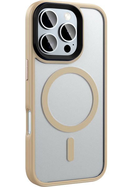 Apple iPhone 16 Pro Max Kılıf Flet Wireless Şarj Özellikli Mat Arka Füme Yüzey Bronz