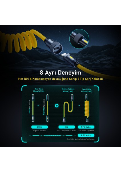 The Future Silky Type-C to Type-C+Lightning 240W Uzayabilen 2.6m Süper Hızlı Şarj Kablo Seti