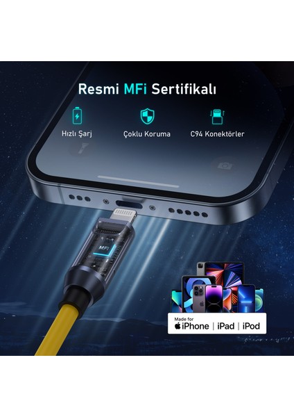 The Future Silky Type-C to Type-C+Lightning 240W Uzayabilen 2.6m Süper Hızlı Şarj Kablo Seti