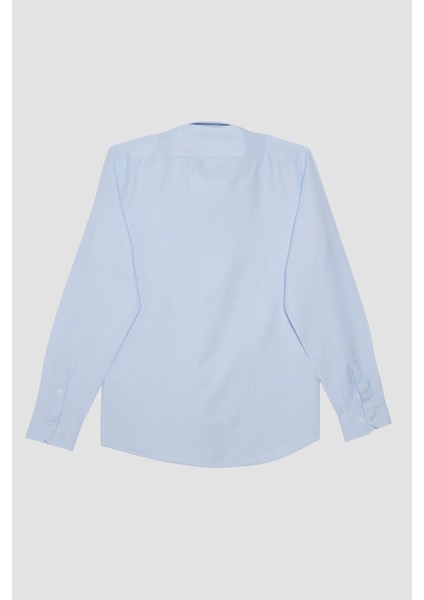 Erkek Modern Fit Dar Kesim Pamuklu Kolay Ütü Armürlü Mavi Gömlek modelleri