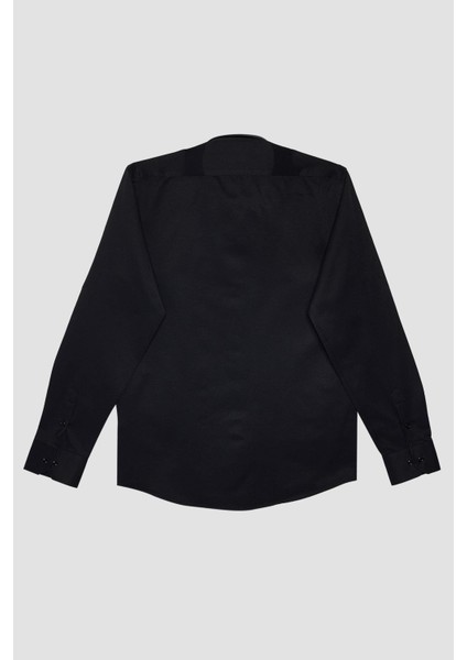 Erkek Modern Fit Dar Kesim Pamuklu Kolay Ütü Armürlü Siyah Gömlek modelleri