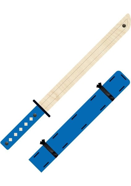 Ahşap Samuray Seti 4 Lü, Kalkan + Katana Kılıcı + Ninja Yıldızı Kohga + Fırlatma Bıçağı Kunai, Mavi fırsatları