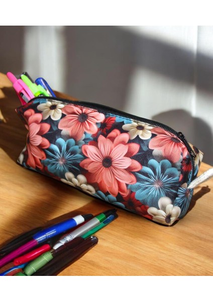 Çiçek Desenli Tatlı Kalemlik - Okul Kalemliği-Makyaj Çantası Mod1 indirimleri