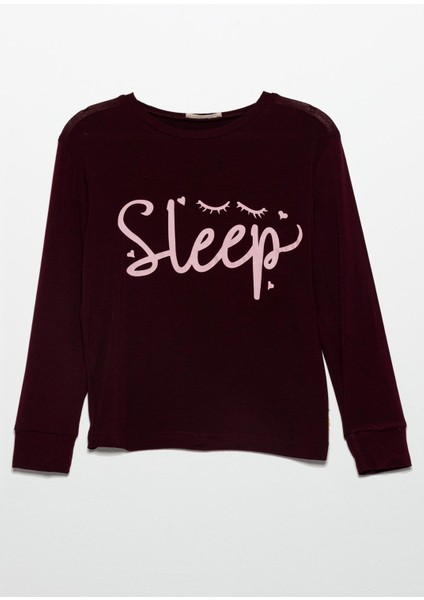 Sleep Baskılı Doğal Viskon Bordo Pijama Takımı fiyatları