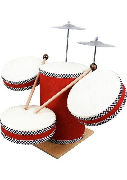 Standlı Ahşap ve Orjinal Deri Çocuk Bateri Seti Ahşap Davul Bateri