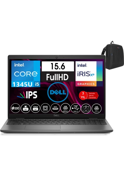 Latitude 3550 Intel Core I5 1345U 48GB Ddr5 4tb SSD  15.6" Fhd IPS Freedos Taşınabilir Bilgisayar WN005L35501515+ZETTAÇANTA