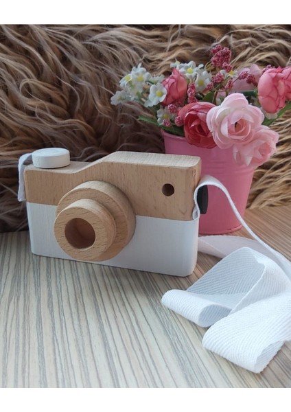 Ahşap Fotoğraf Makinesi - Beyaz