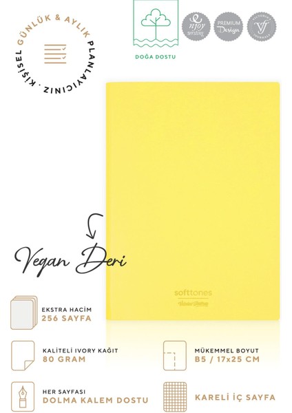 Softtons Esnek Kapak Defter B5 80 Gr. Krem 256 Sayfa Kareli
