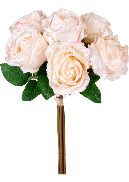 Yapay Çiçek Gül 6'lı Demet Krem 37 cm .