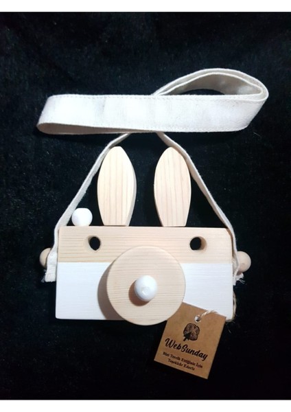 Ahşap Oyuncak Tavşan Fotoğraf Makinesi, Duyusal, Eğitici, Hayvan, Hediyelik Oyuncak- Beyaz modelleri