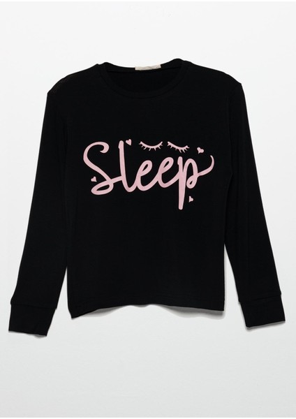 Sleep Baskılı Doğal Viskon Siyah Pijama Takımı fiyatları