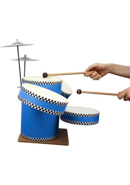 Standlı Ahşap ve Orjinal Deri Çocuk Bateri Seti Ahşap Davul Bateri