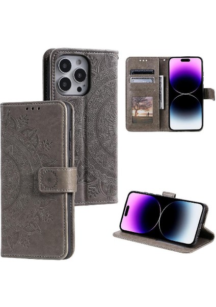 IPhone 15 Için Flip Case Pro Max Cüzdan Kılıf Totem Kabartma Kickstand Pu (Yurt Dışından) modelleri