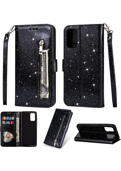 Samsung Galaxy Zipper 5g Kart Tutucu Için Fermuarlı Cebi Durumda Glitter Cüzdan Pu (Yurt Dışından)