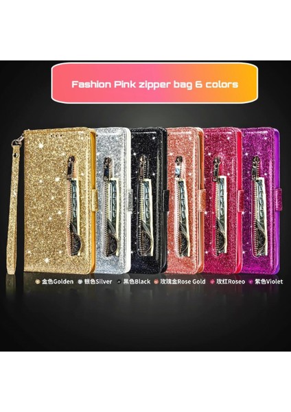 Samsung Galaxy A12 5g Için Fermuarlı Cebi Durumda Pu Deri Glitter Cüzdan (Yurt Dışından) modelleri