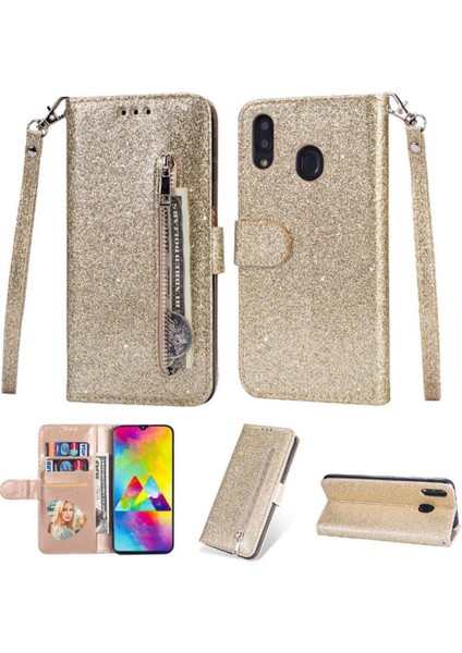 Samsung Galaxy A30 Için Fermuarlı Cebi DURUMDA/A20 Glitter Cüzdan Kılıf Kart Pu (Yurt Dışından)