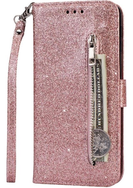 Samsung Galaxy A30S Pu Deri Glitter Cüzdan Kılıf Için Fermuarlı Cebi Durumda (Yurt Dışından)