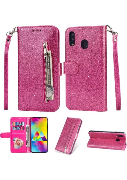 Samsung Galaxy A30 Için Fermuarlı Cebi DURUMDA/A20 Glitter Cüzdan Kılıf Kart Pu (Yurt Dışından)