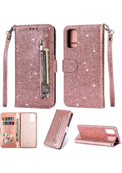 Samsung Galaxy Zipper 5g Kart Tutucu Için Fermuarlı Cebi Durumda Glitter Cüzdan Pu (Yurt Dışından)