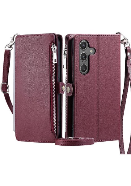 Samsung Galaxy Crossbody Için Crossbody Durumda 5g Fermuar Faturaları Yuvası 9 Kart Yuvaları (Yurt Dışından)