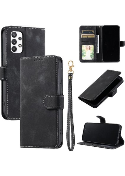 Samsung Galaxy A32 4g Kickstand Bilek Kayışı Pu Deri Kart Için Flip Case (Yurt Dışından)