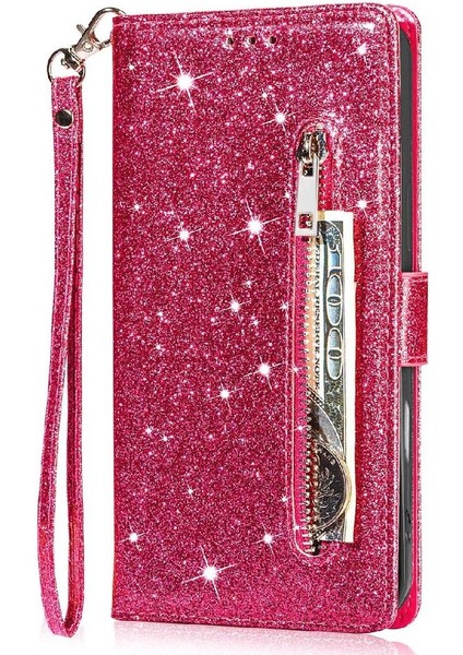 IPhone 16 Pro Pu Deri Manyetik Kapatma Glitter Için Fermuarlı Cebi Durumda (Yurt Dışından) modelleri