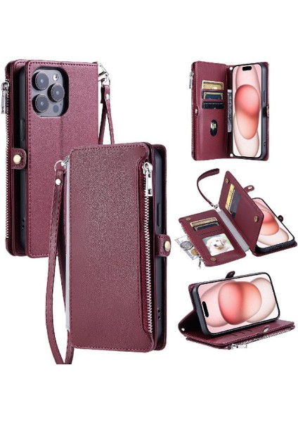 IPhone 15 Pro Fermuar Faturaları Yuvası Için Crossbody Durumda Rfıd Engelleme Uzun 9 (Yurt Dışından)