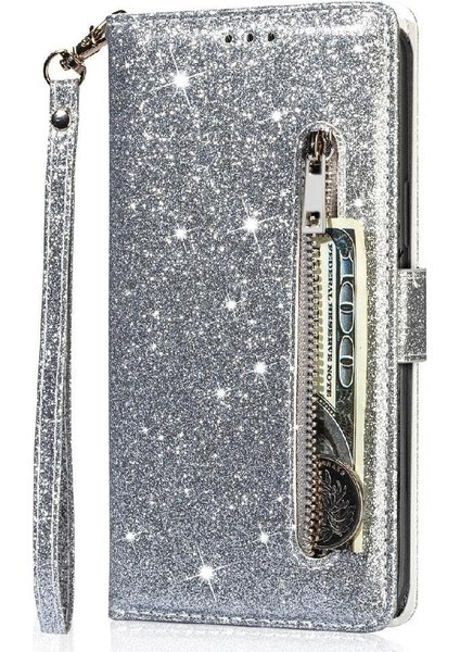 IPhone 15 Için Fermuar Cep Durumda Artı Glitter Cüzdan Kılıf Manyetik Pu (Yurt Dışından) fırsatları