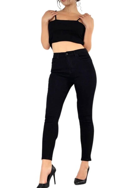 Kadın Siyah Likralı Dar Paça Kot Pantolon T-399 BGL-ST03123