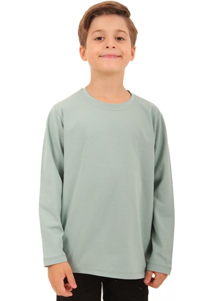 2'li Bisiklet Yaka Uzun Kollu Çizgili ve Düz Unisex Çocuk Sweatshirt Açık Mavi-Bej