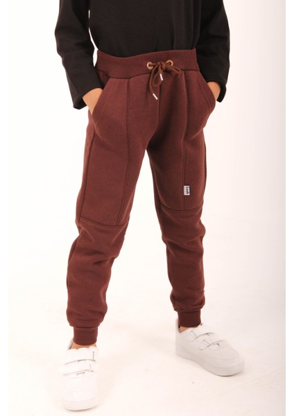 Kalın Jogger Cepli Unisex Çocuk Eşofman Altı Kahverengi