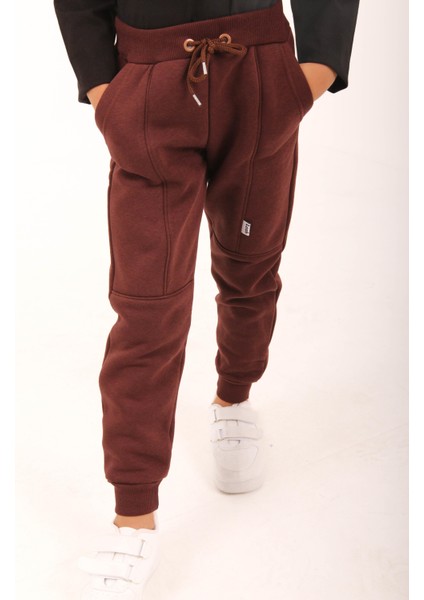 Kalın Jogger Cepli Unisex Çocuk Eşofman Altı Kahverengi modelleri