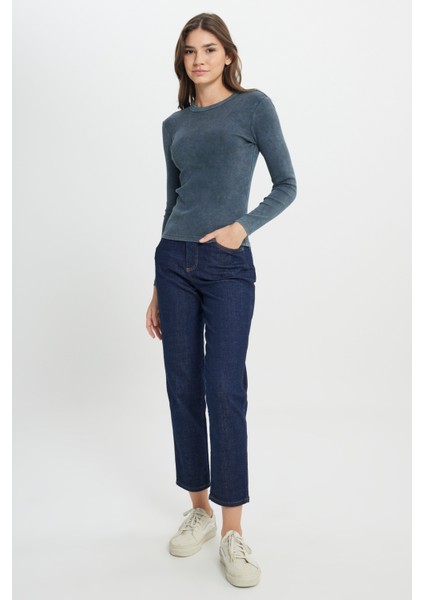 Slim Fit Dar Kesim Bisiklet Yaka Koyu Mavi Tişört modelleri
