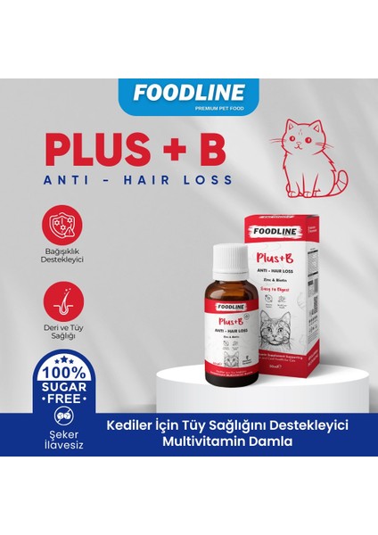 Kediler Için Plus +B Damla 50 ml | Tüy Sağlığını Destekleyici Biotinli Multivitamin