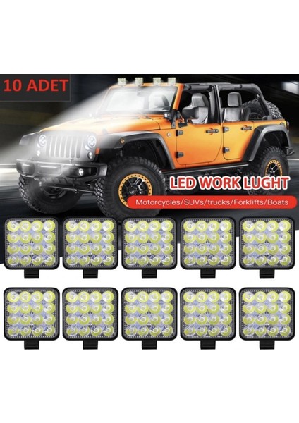 Off Road Sis Farı Çalışma Lambası 16 LED Kare Su Geçirmez 48W 10 Adet