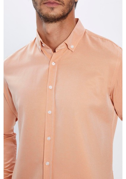 Erkek Slim Fit Dar Kesim Pamuklu Kolay Ütü Turuncu Düğmeli Yaka Gömlek fırsatları