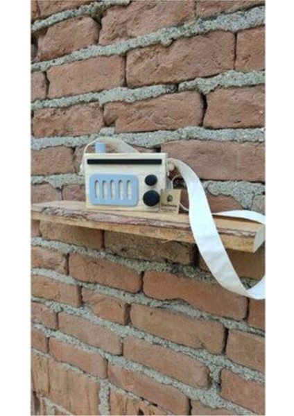Retro Dekoratif Radyo, Doğal Ahşap Askılı Çocuk Oyuncağı, Kız-Erkek Nostalji Oyuncağı- Gri