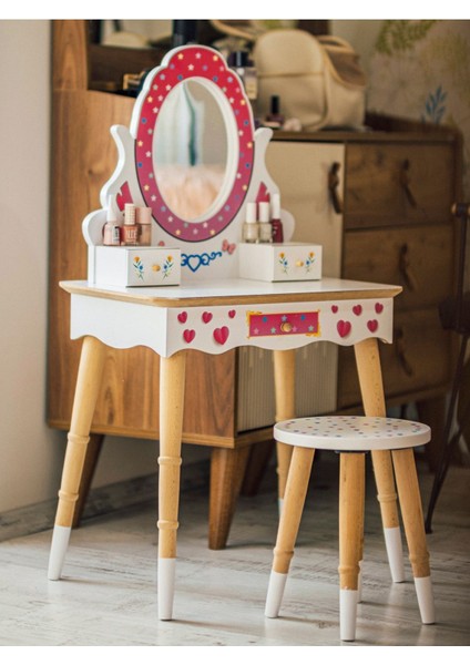 Ahşap Çocuk Makyaj Masası Seti ÇG68-T3006 Pembe