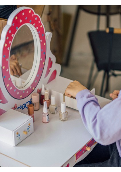 Ahşap Çocuk Makyaj Masası Seti ÇG68-T3006 Pembe modelleri
