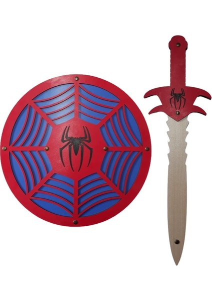 Ahşap Oyuncak Seti 2’li, Spider-Man Örümcek Adam Kalkanı ve Kılıcı