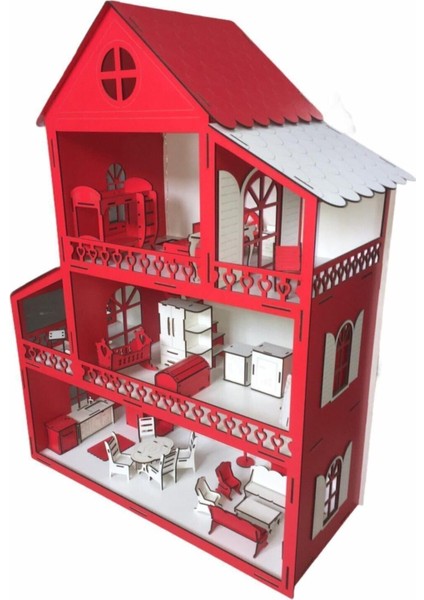 Ahşap Oyun Evi 80CM 36 Eşya Kırmızı Isim Yazılır fiyatları